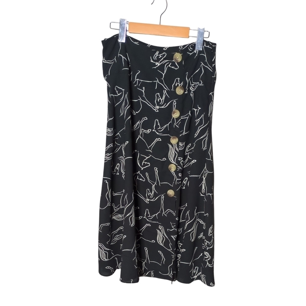 Sonder Studio‎ Semi-Sheer Abstract Horse Line Drawing Front Slit Skirt Size 10